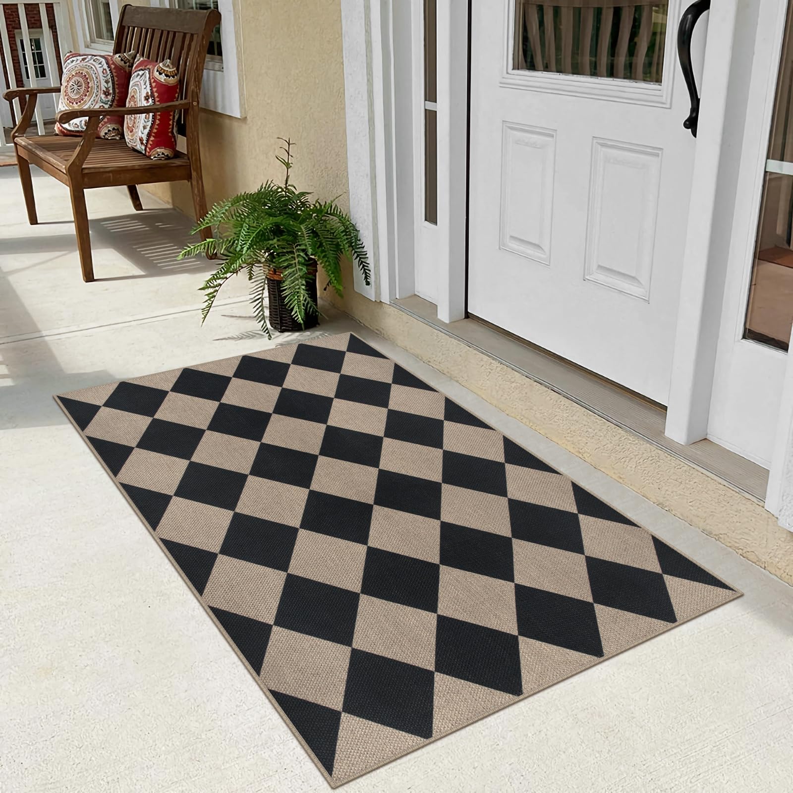 Rugalia Easy Jute Checkered Entryway Rug diamond pattern complements any decor.
