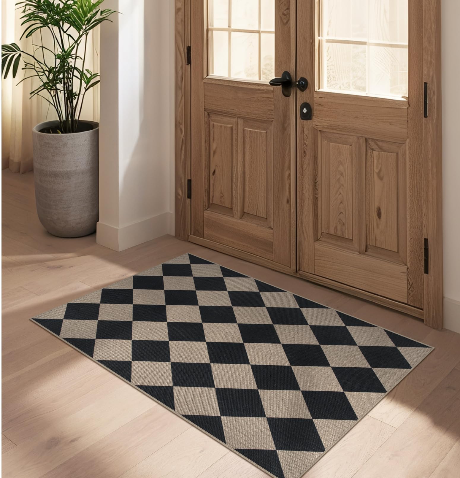 Rugalia Easy Jute Checkered Entryway Rug front door mat adds style and dirt-trapping utility.
