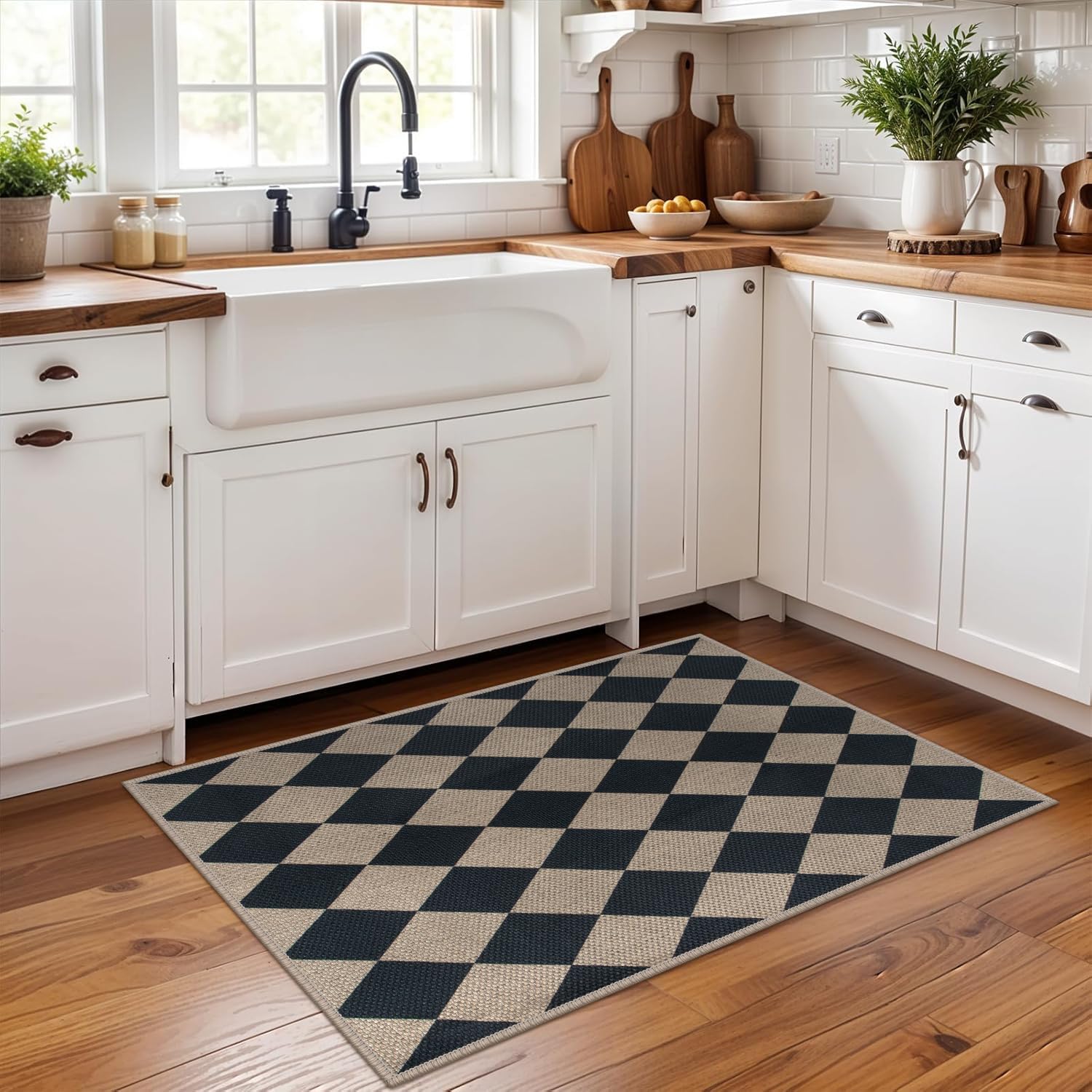 Rugalia Easy Jute Checkered Entryway Rug in interior spaces and outdoor porch