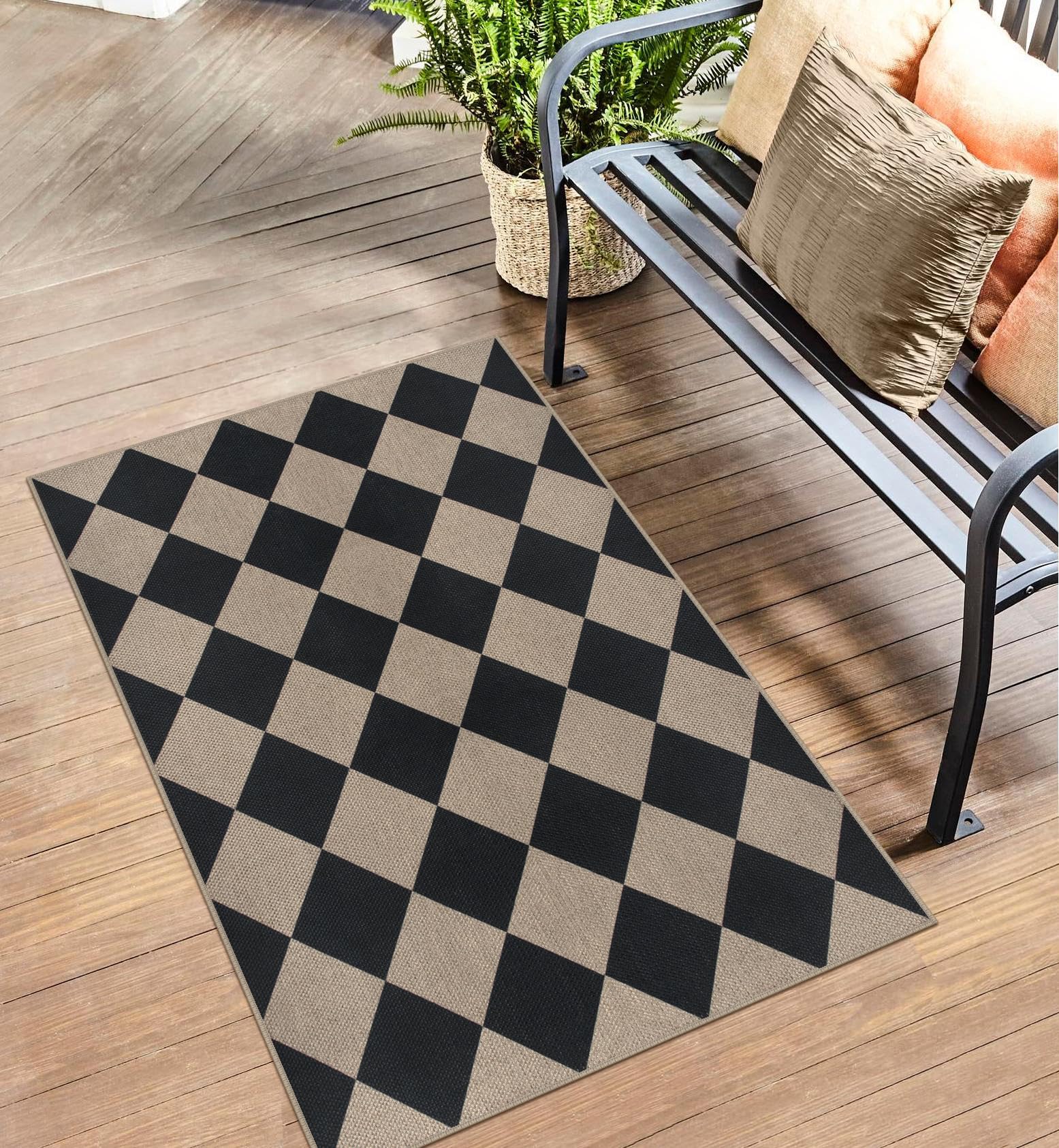 Rugalia Easy Jute Checkered Entryway Rug neutral tones hide wear elegantly.