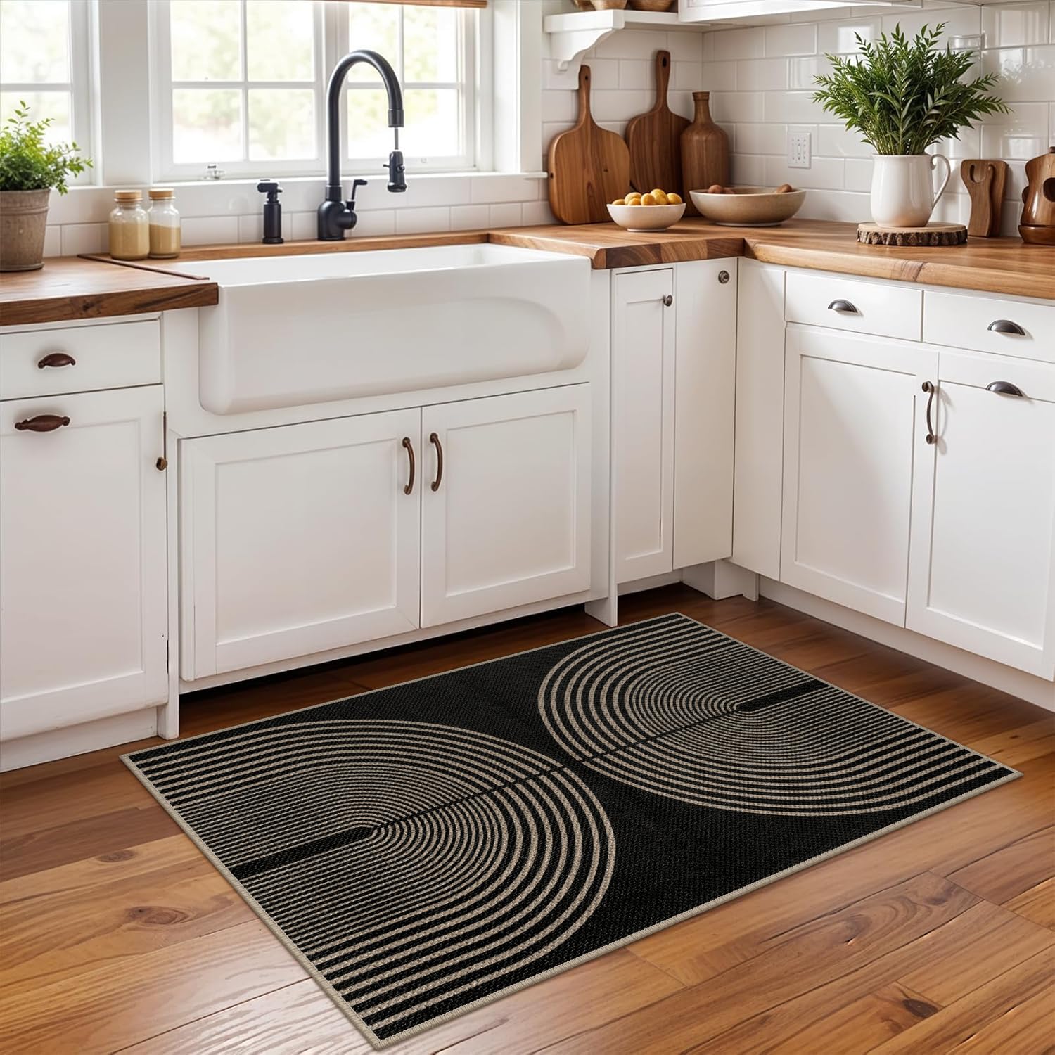 Rugalia Easy Jute Rainbow Entryway Rug in kitchen area for quick cleanups