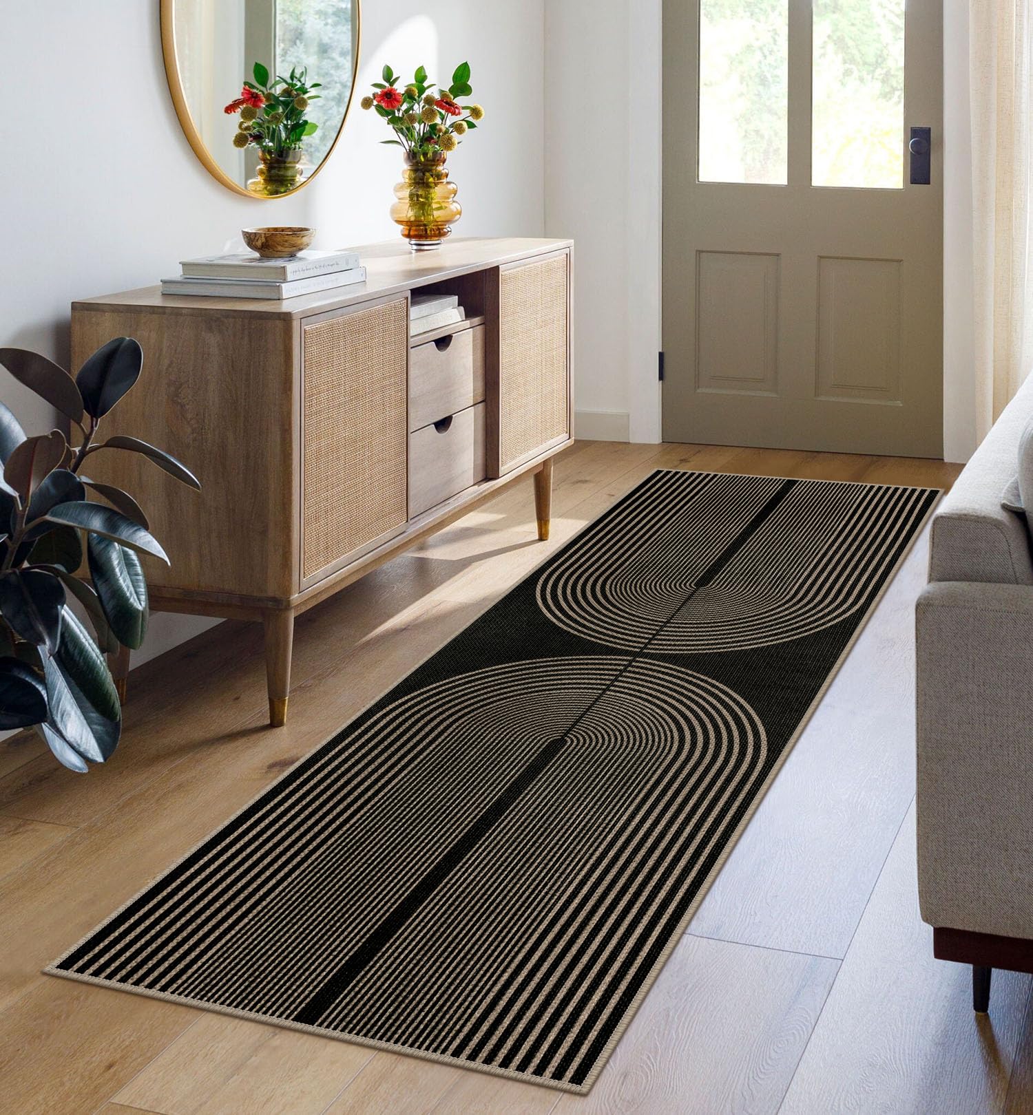Rugalia Easy Jute Rainbow Runner for entrance hallway with non-slip backing to prevent slips.