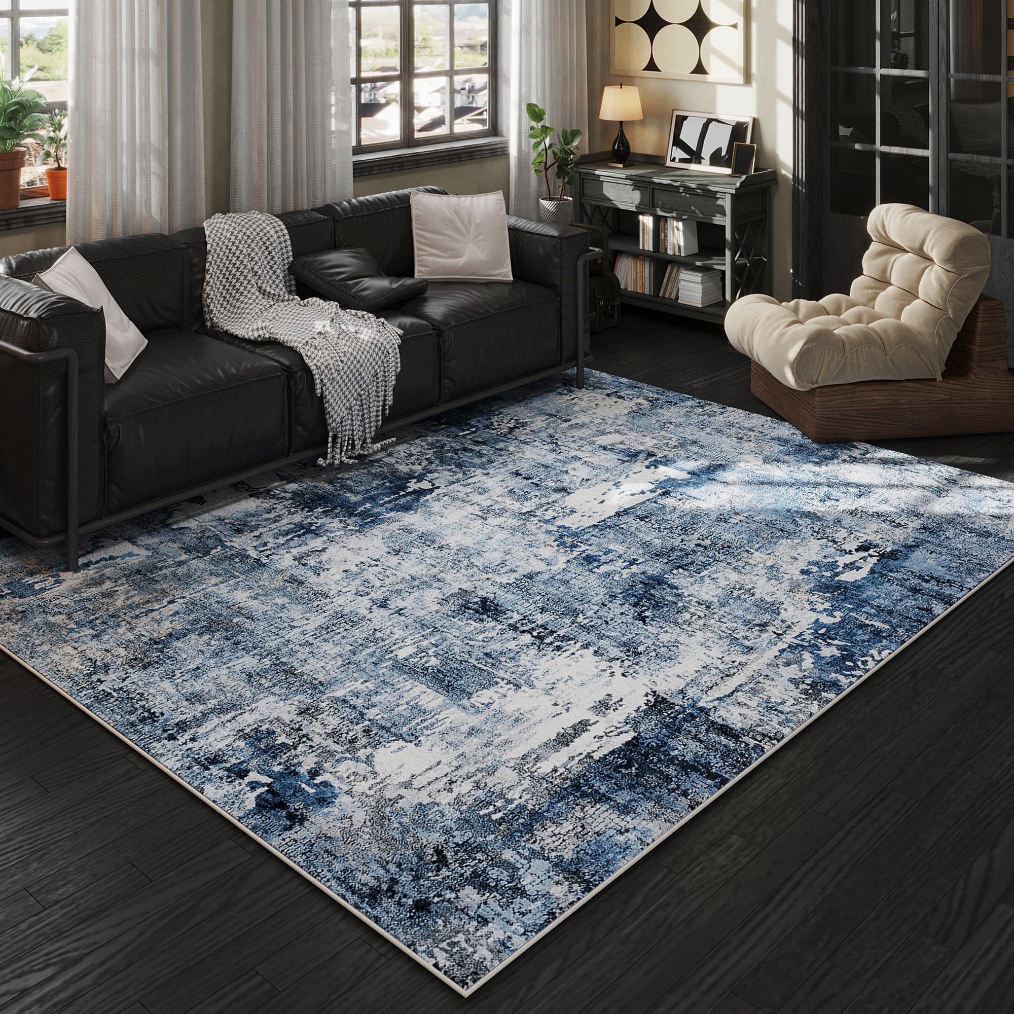 Rugcomf area rug 5x7 with soft abstract pattern, cozy for living rooms.