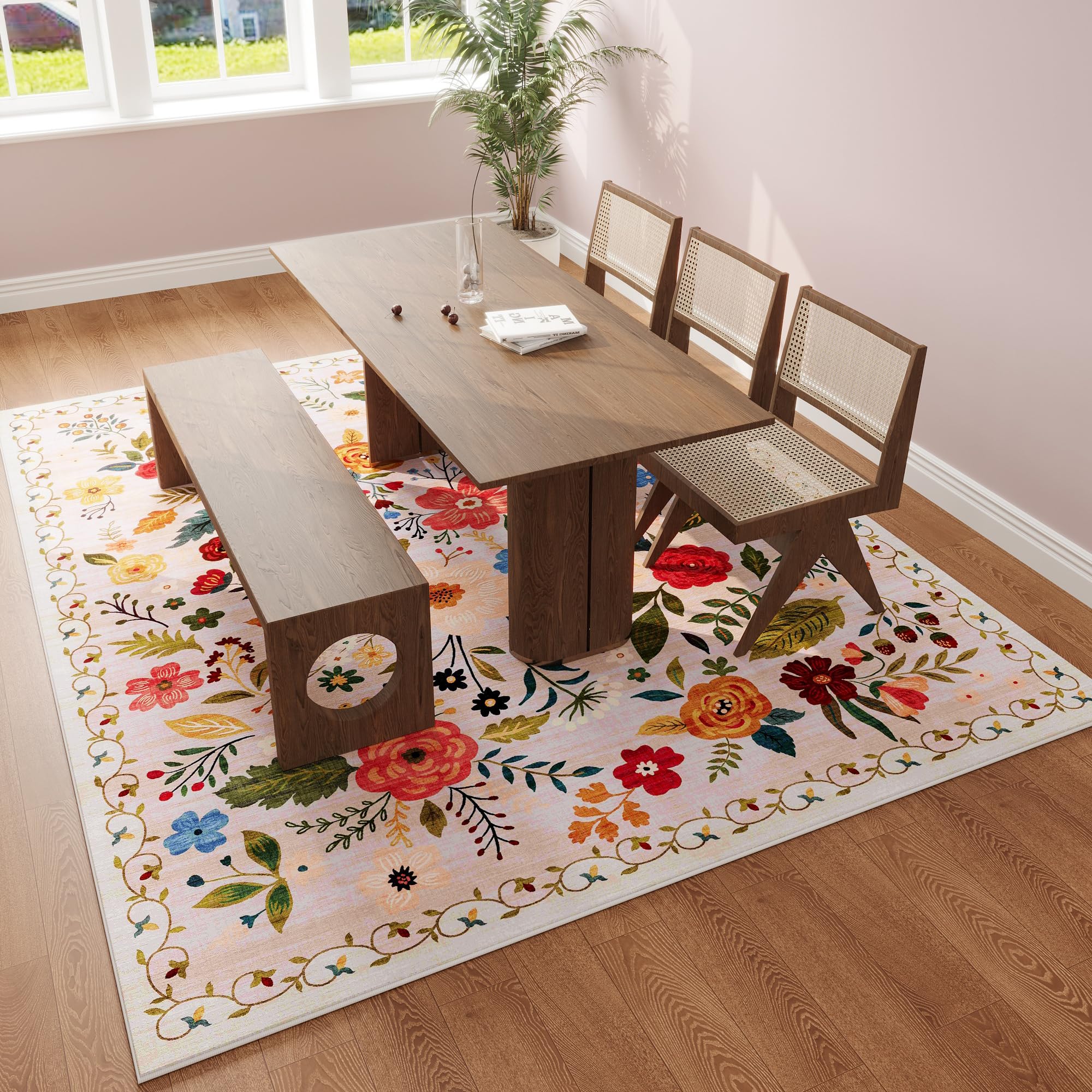 Rugcomf beige low-pile rug suited for busy living spaces
