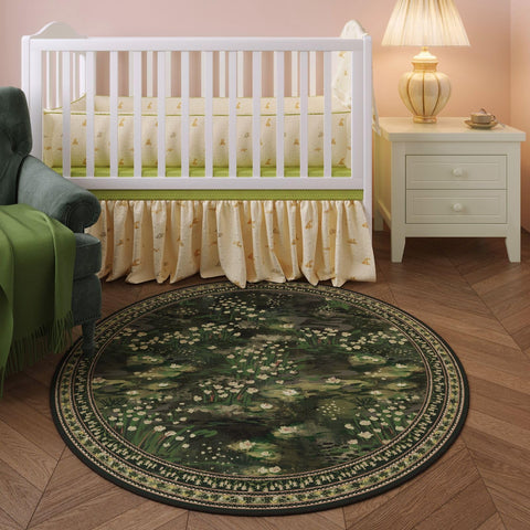 Close-up of Rugcomf Circle Rug fabric in green, plush texture