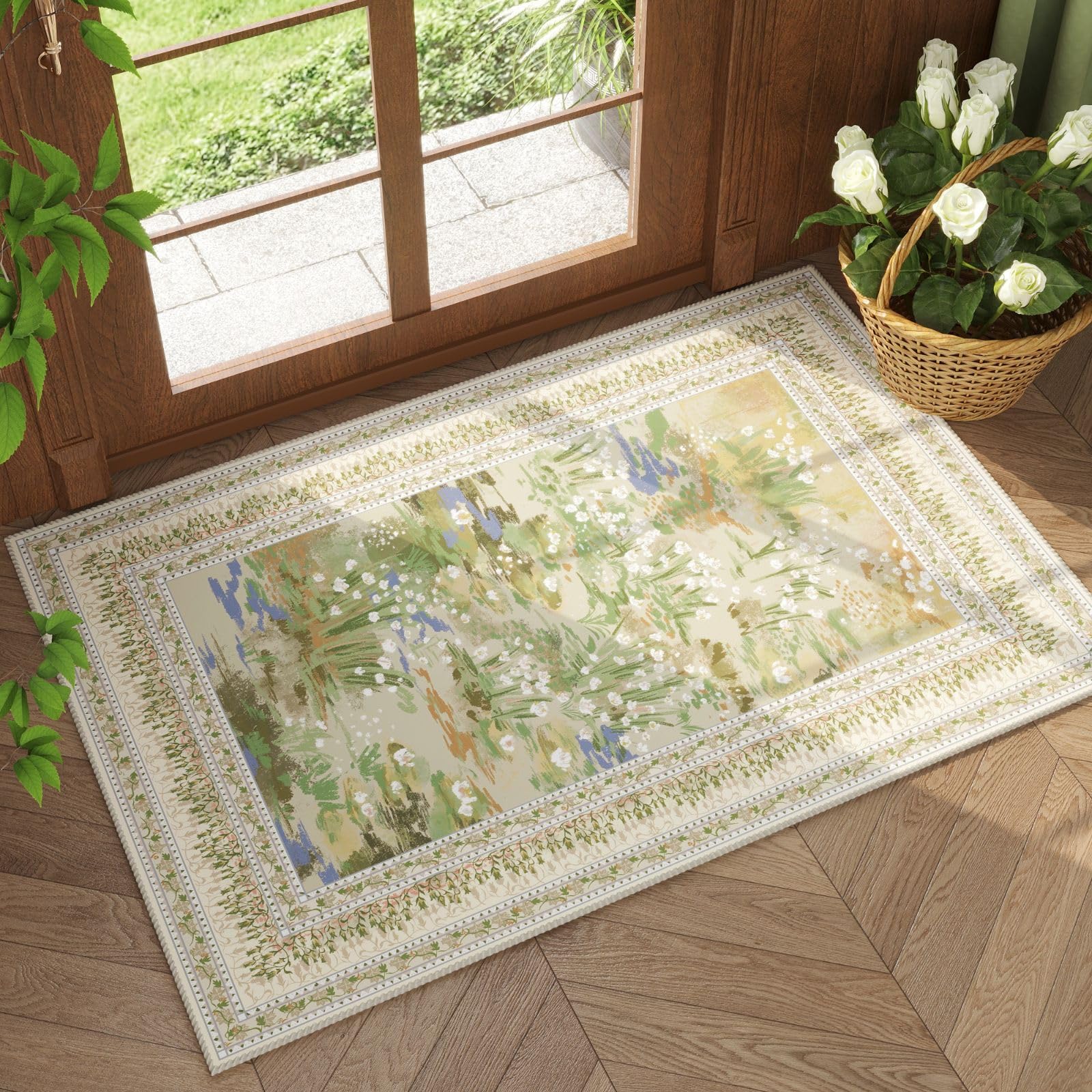 Rugcomf Circle Rug impressionist pattern enhances living spaces with soft, artful texture.