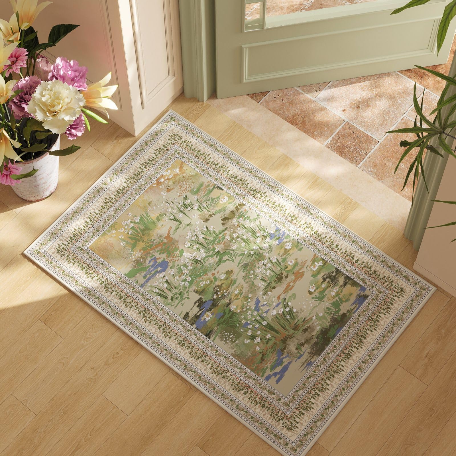 Rugcomf Circle Rug non-slip backing helps keep the rug in place on hard floors.