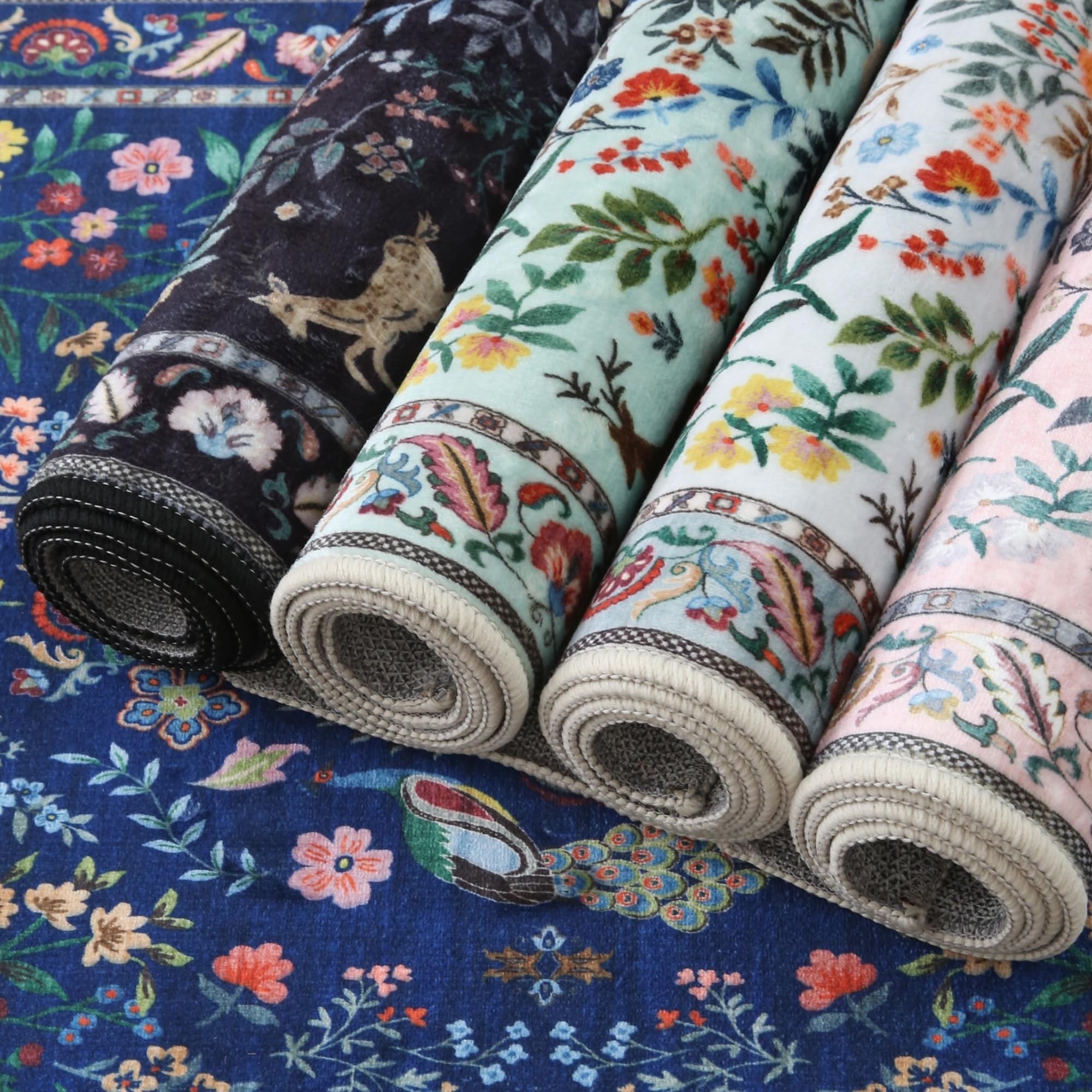 Rugcomf close-up weave shows crisp, machine-printed floral pattern