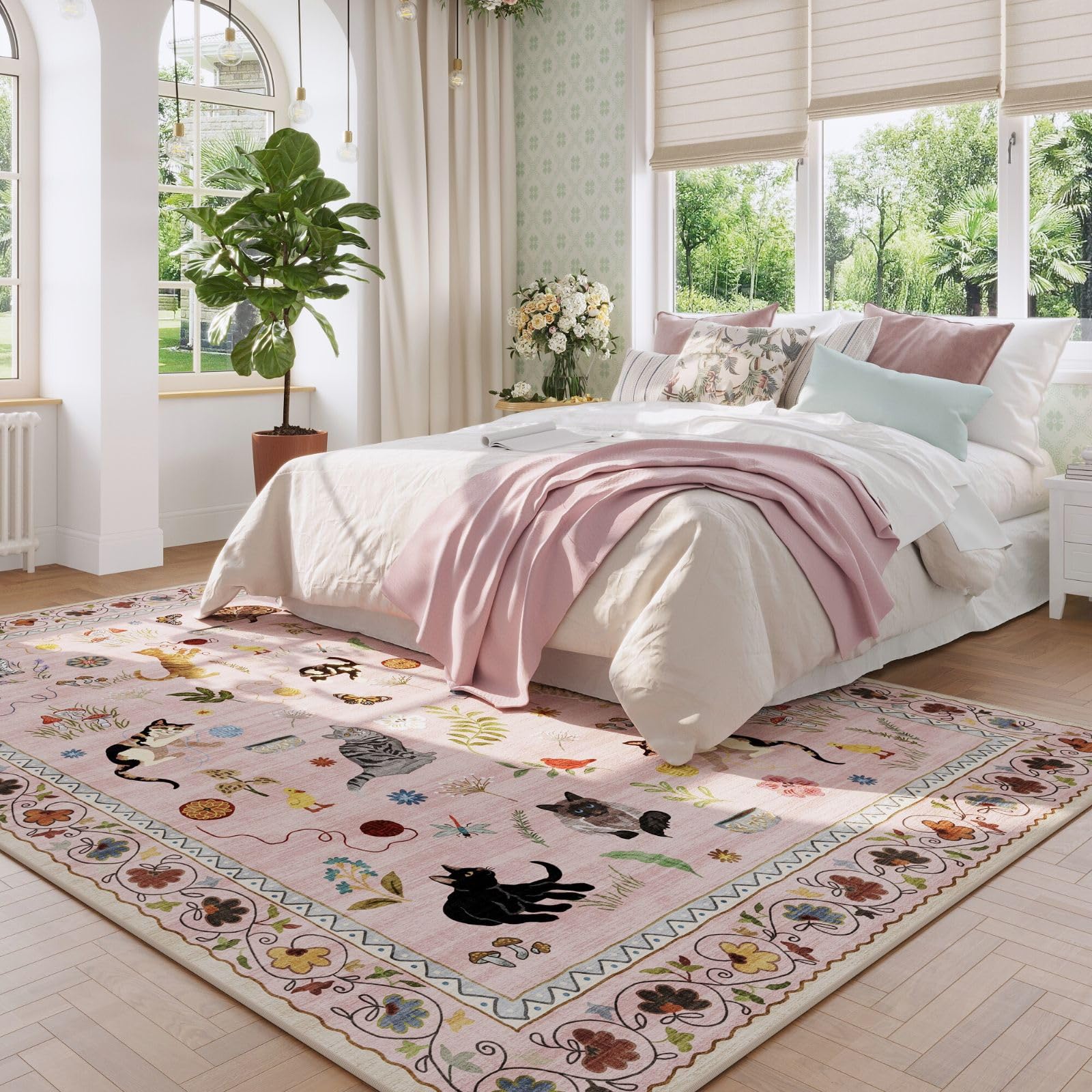 Rugcomf floral animal design adds vibrant color to rooms.