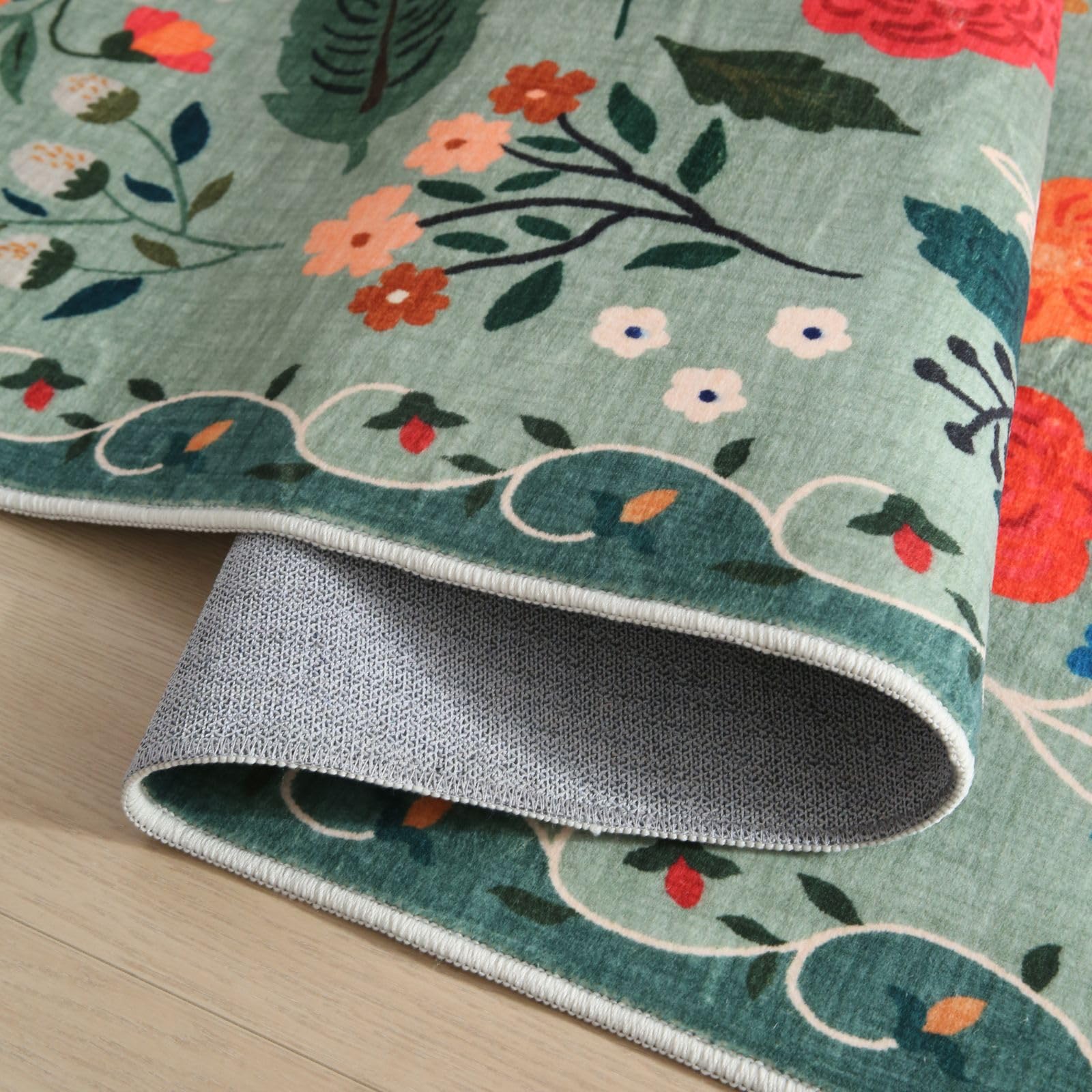 Rugcomf floral boho kitchen rug entryway setup welcomes guests with color.
