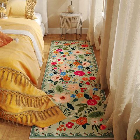 Rugcomf floral boho kitchen rug textured backing grips smooth floors securely.