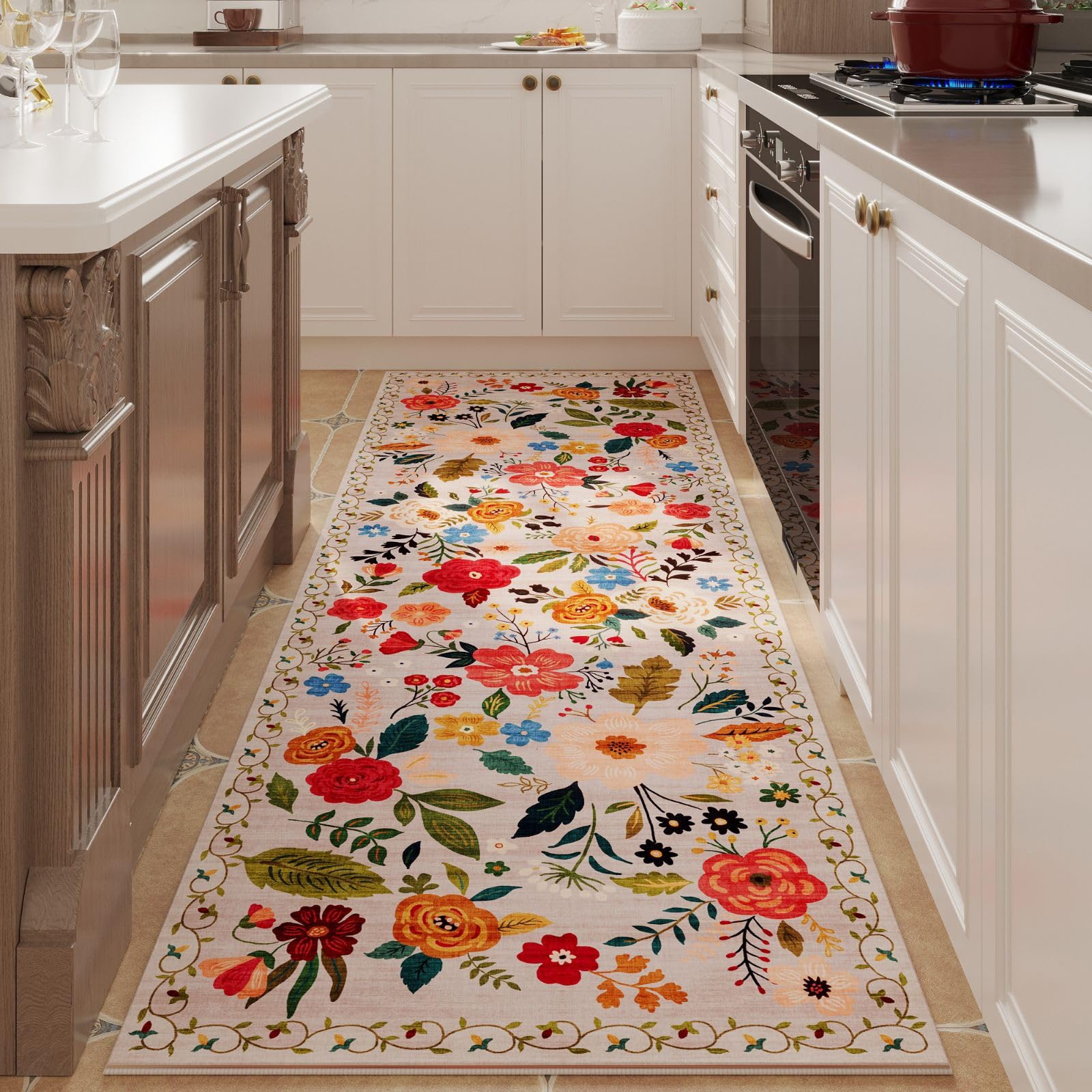 Rugcomf floral boho pattern rug runner adds chic warmth to hallways.
