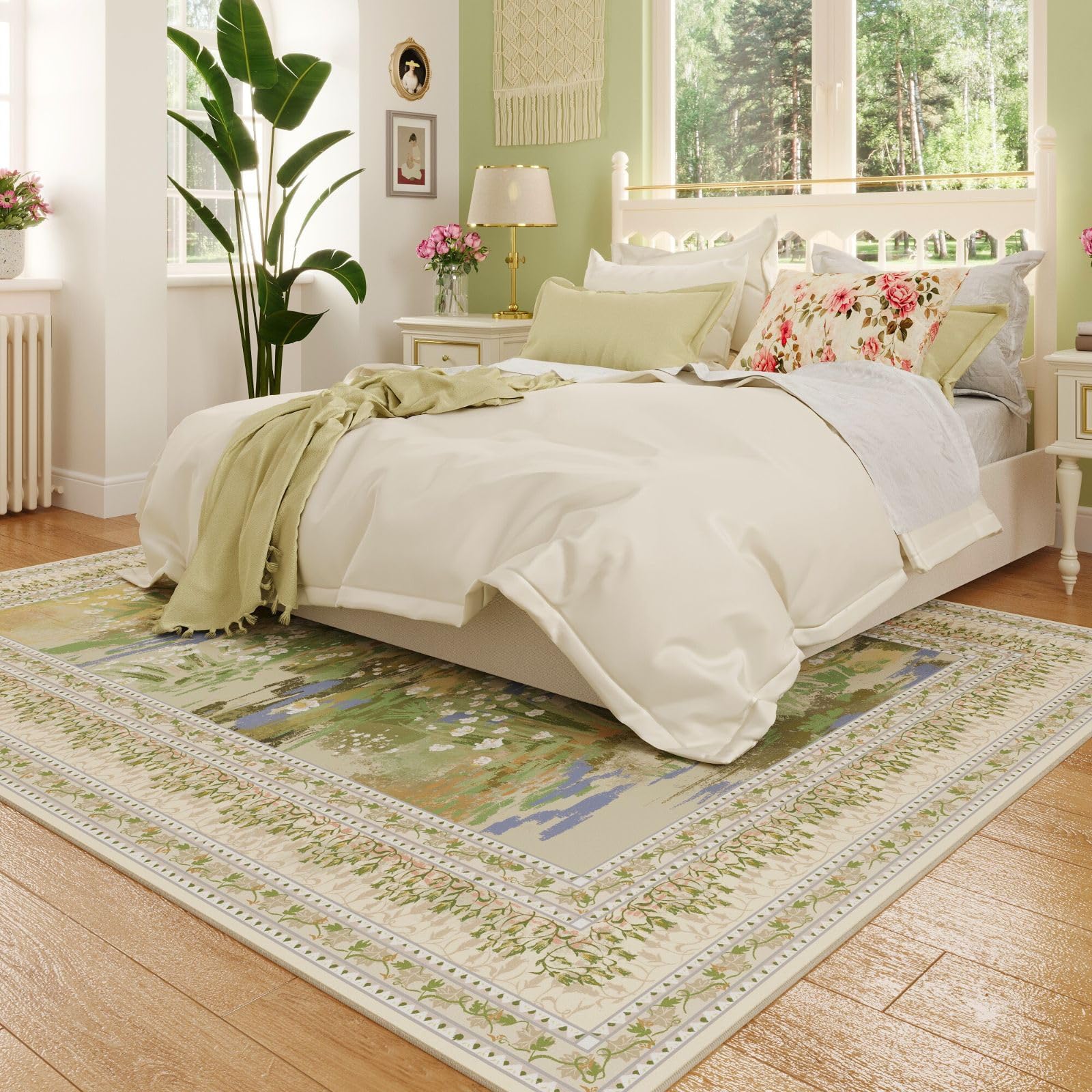 Rugcomf brushstroke-pattern rug enhances depth and movement in bedrooms.