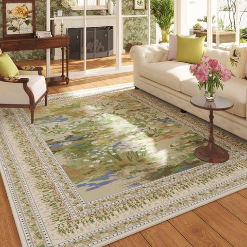 Rugcomf impressionist fireflies garden rug adds a cozy focal point to living rooms.
