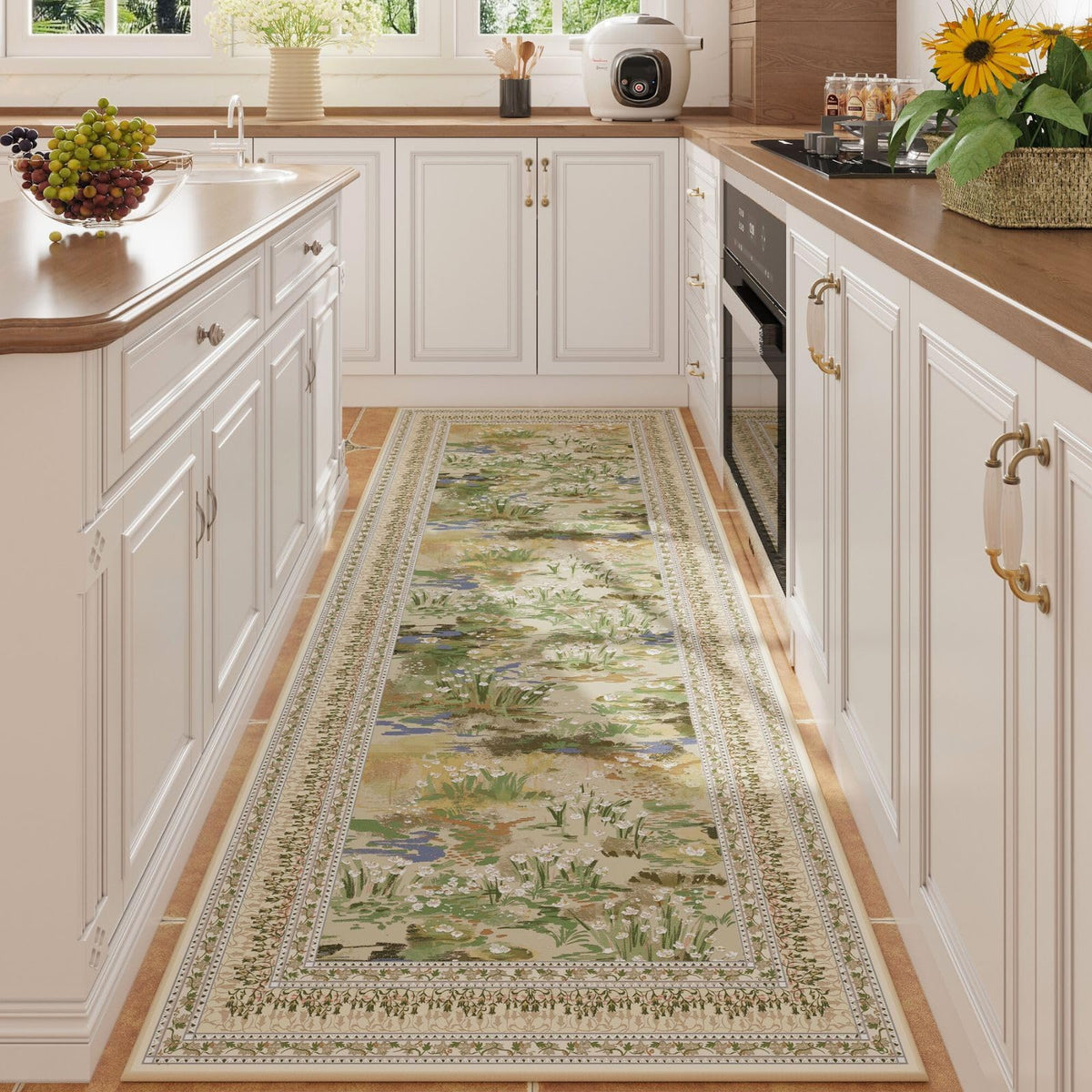 Rugcomf impressionist runner with abstract pattern adds timeless style.