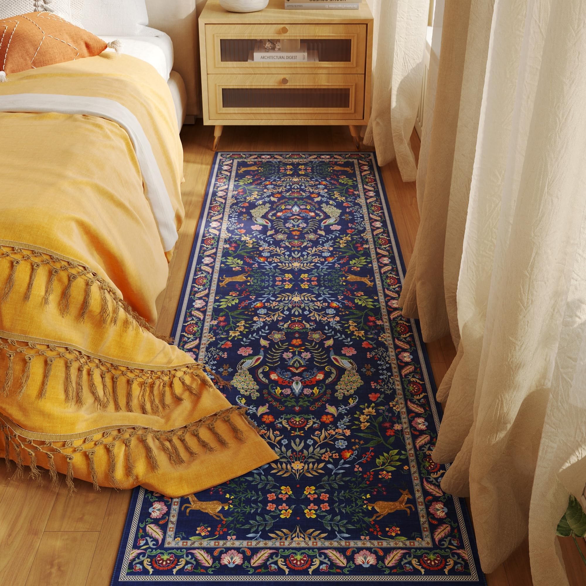 Rugcomf blue kitchen runner provides soft foot comfort in cooking areas