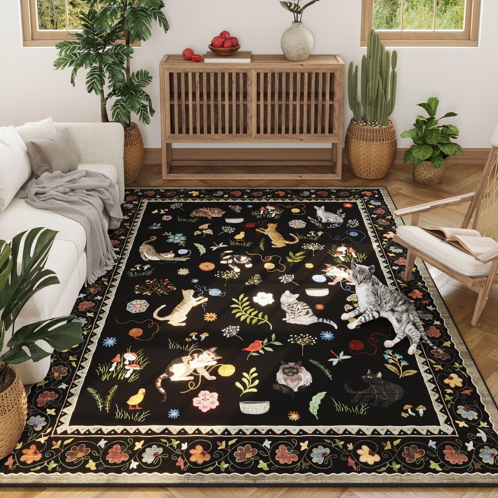 Rugcomf living room rug 5x7 floral animal design adds cozy style to shared spaces