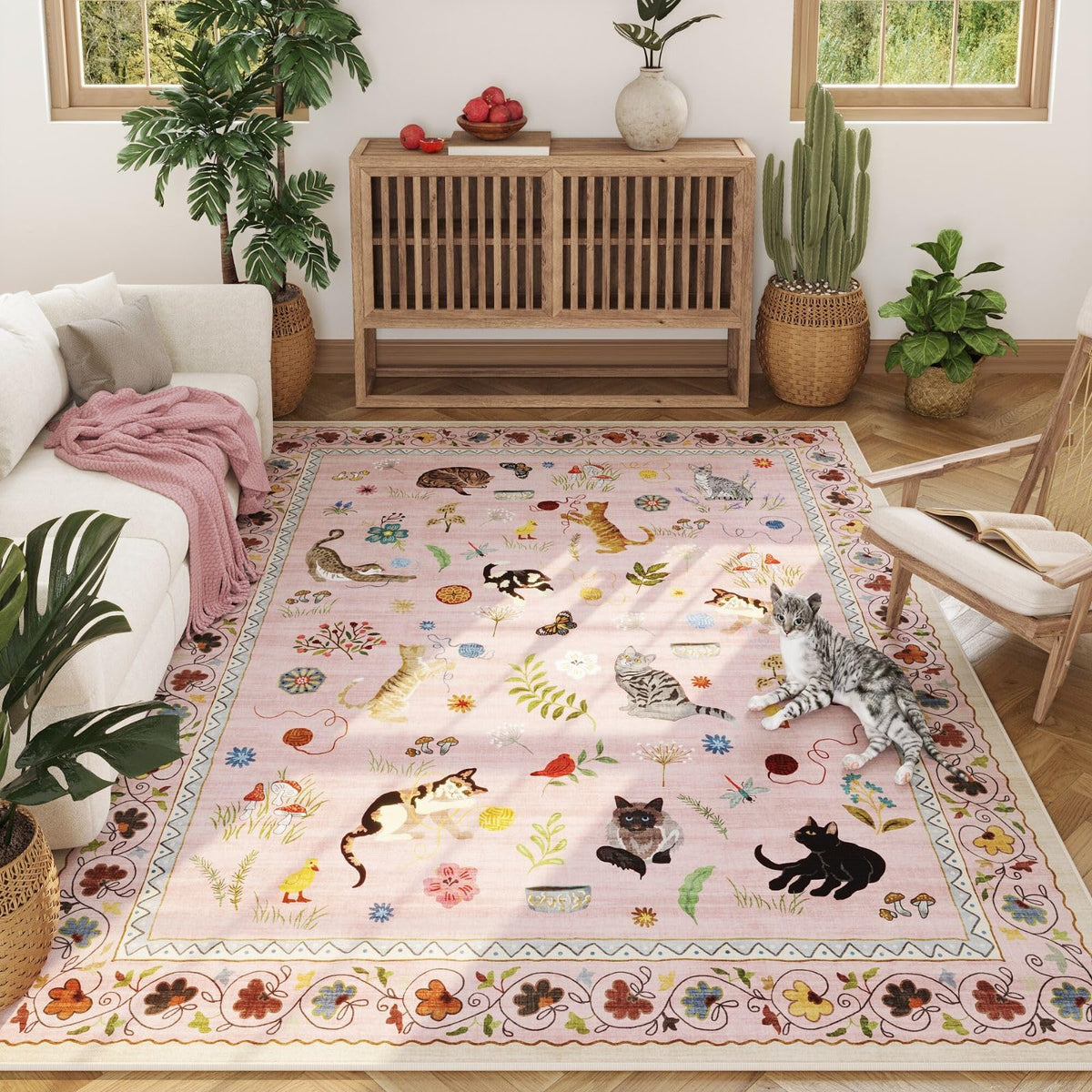 Rugcomf living room rug 5x7 with floral animal motif for cozy spaces.