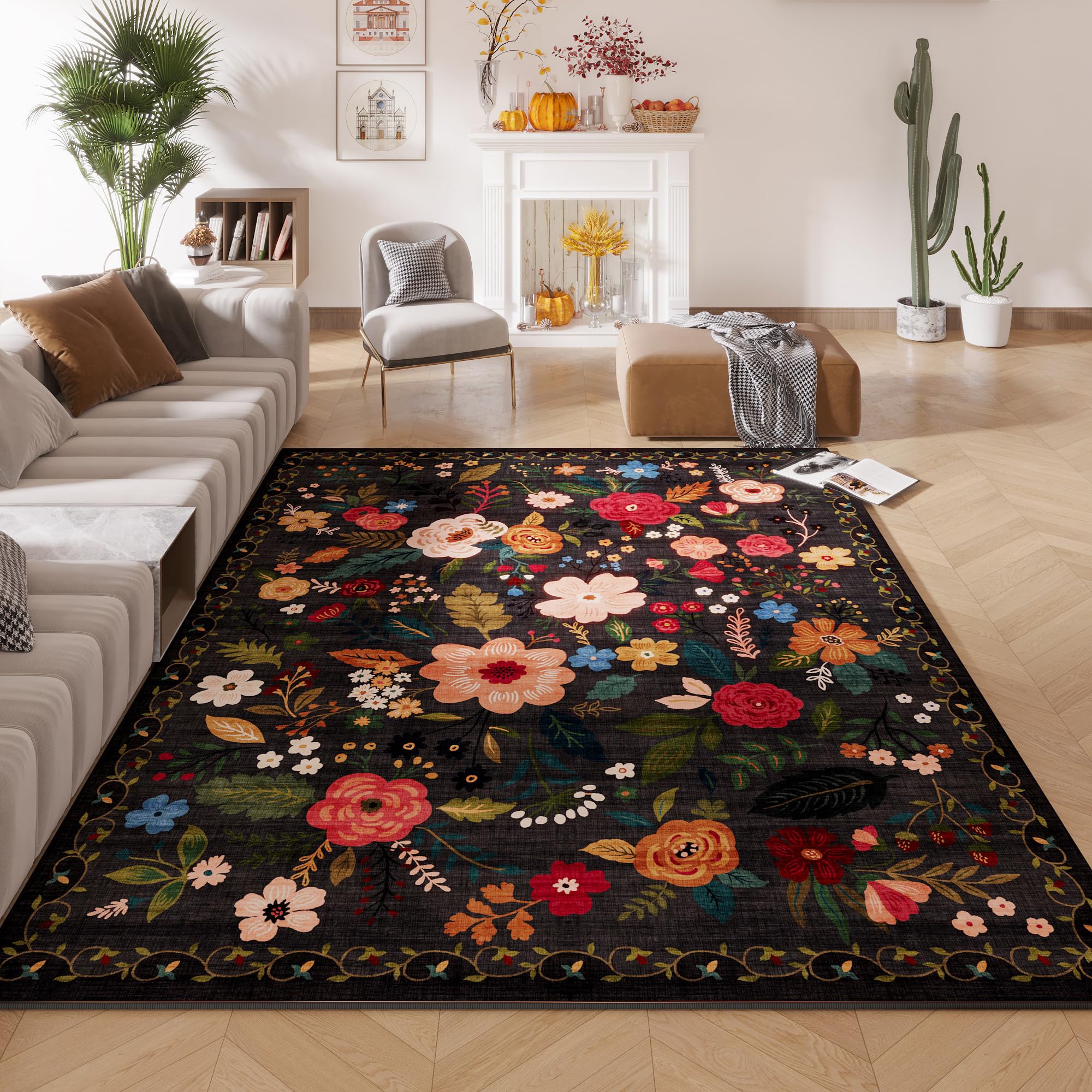 Rugcomf living room rug with floral vintage design for stylish, low-maintenance decor.
