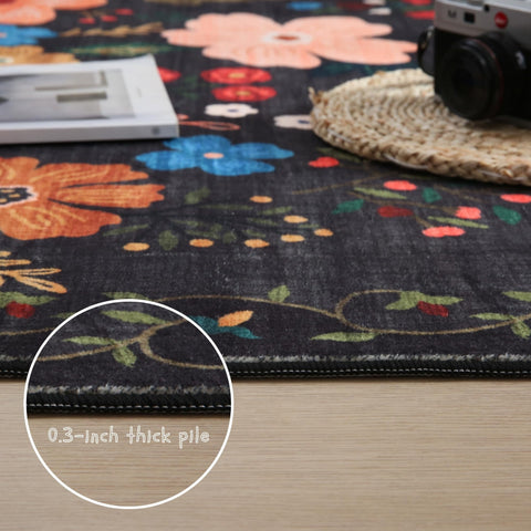 Rugcomf low-pile 0.35 inch black rug fits under furniture neatly