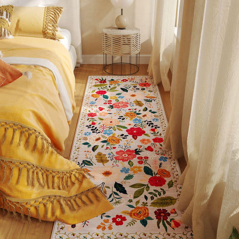 Rugcomf machine-washable fabric closeup shows easy-clean convenience for busy homes.