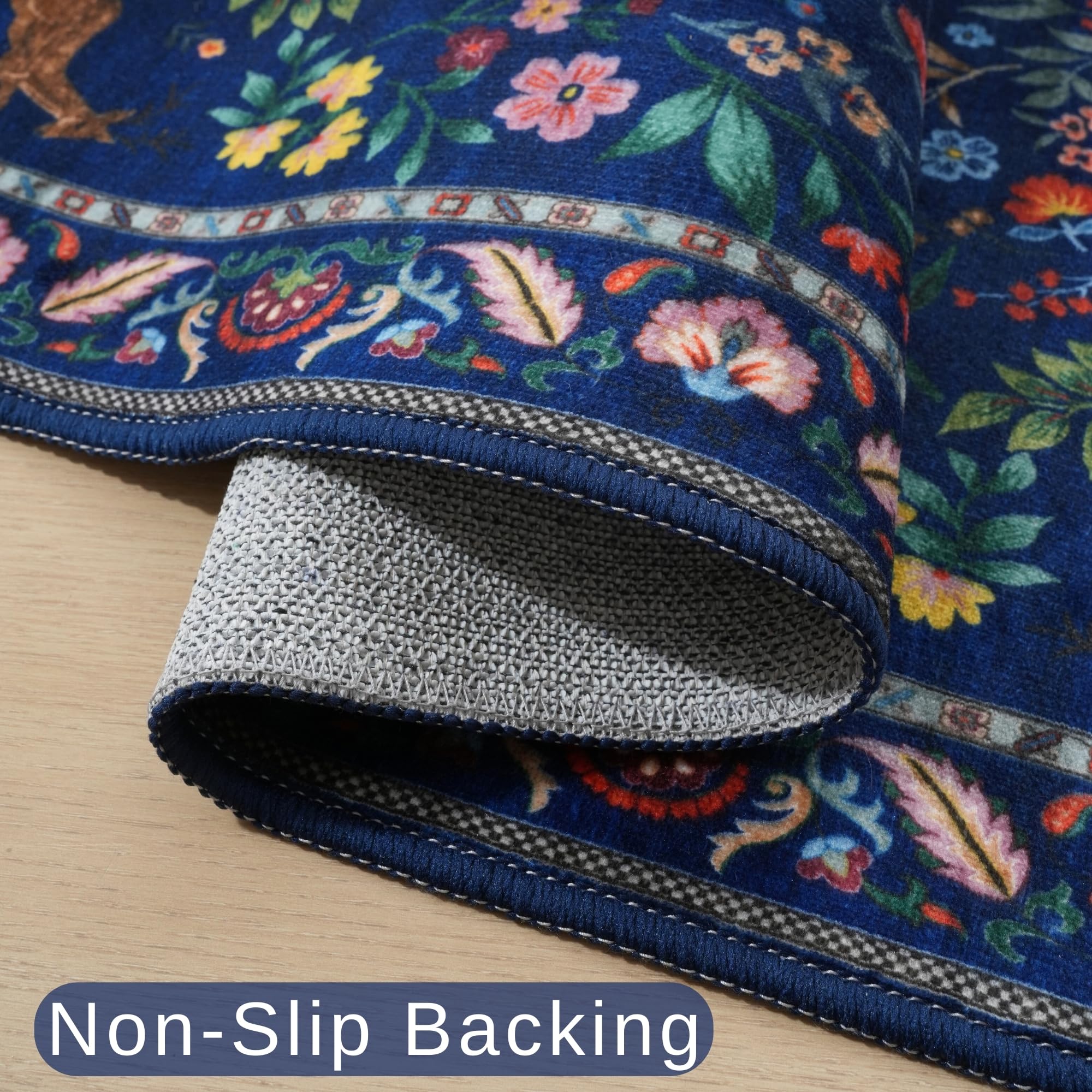 Rugcomf non-slip backing keeps the rug in place on busy floors