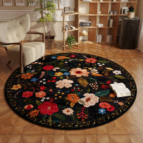 Rugcomf round 6ft black rug in living room provides soft underfoot comfort