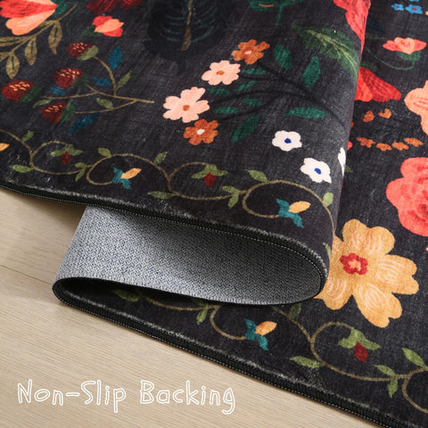Rugcomf rug non-slip backing keeps it settled on floors without a pad.