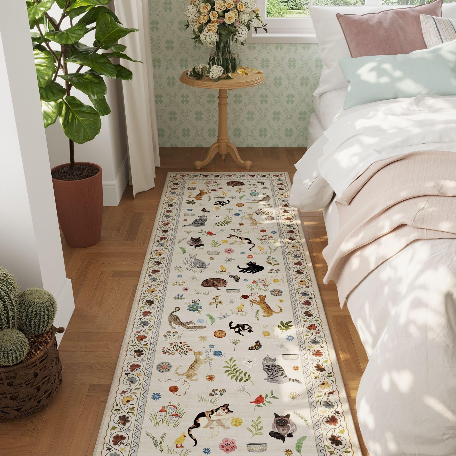 Rugcomf runner beige floral-animal design enhances any space