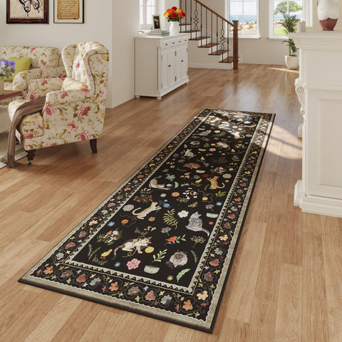 Rugcomf Runner with floral animal pattern brightens living areas and easy maintenance.