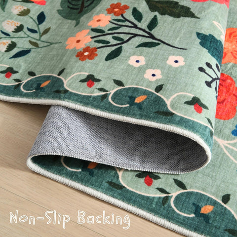 Rugcomf Runner Rug green durable faux wool offers soft underfoot comfort in busy areas.