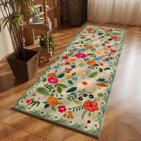 Rugcomf Runner Rug green pet-friendly family spaces resist wear from kids and pets.