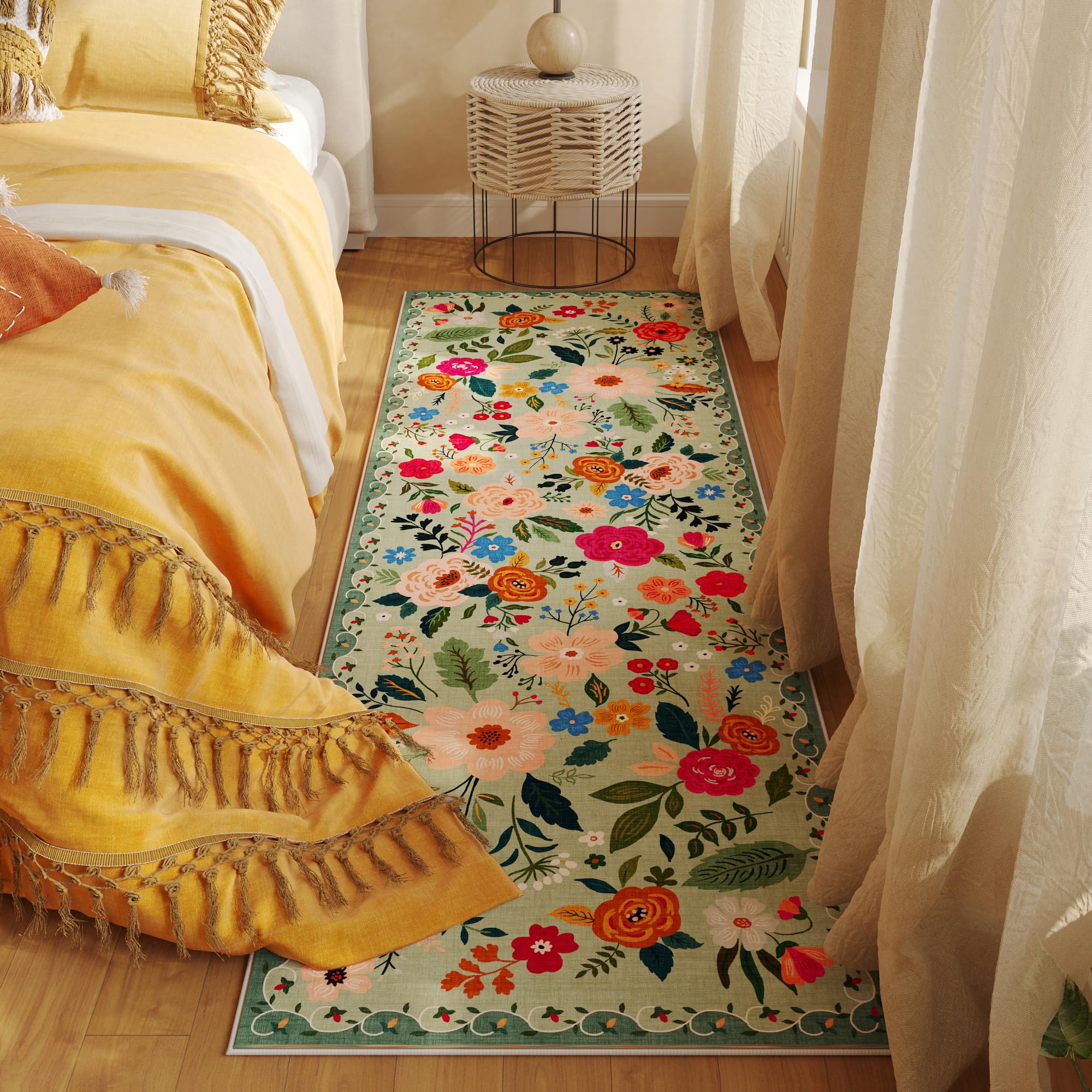 Rugcomf Runner Rug green low-profile pile provides quiet, low-profile appeal underfoot.