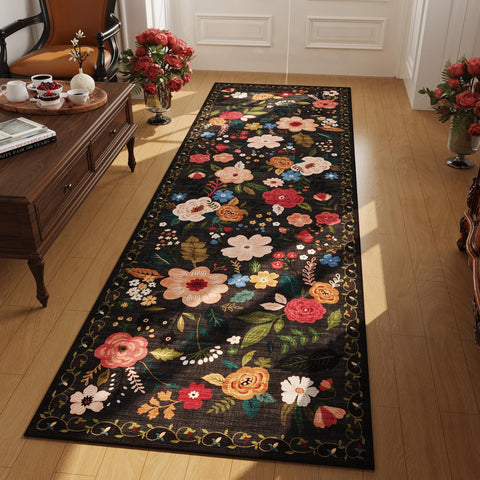 Rugcomf runner for hallway with soft floral design for everyday comfort