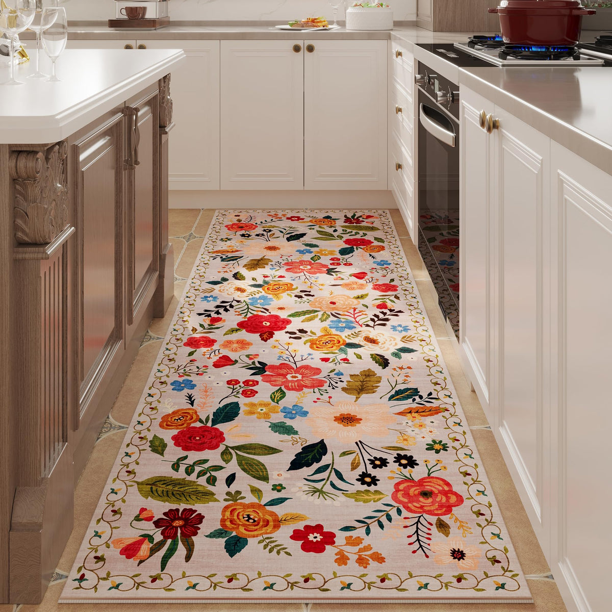 Rugcomf hallway runner in beige with non-slip backing for secure foot traffic.