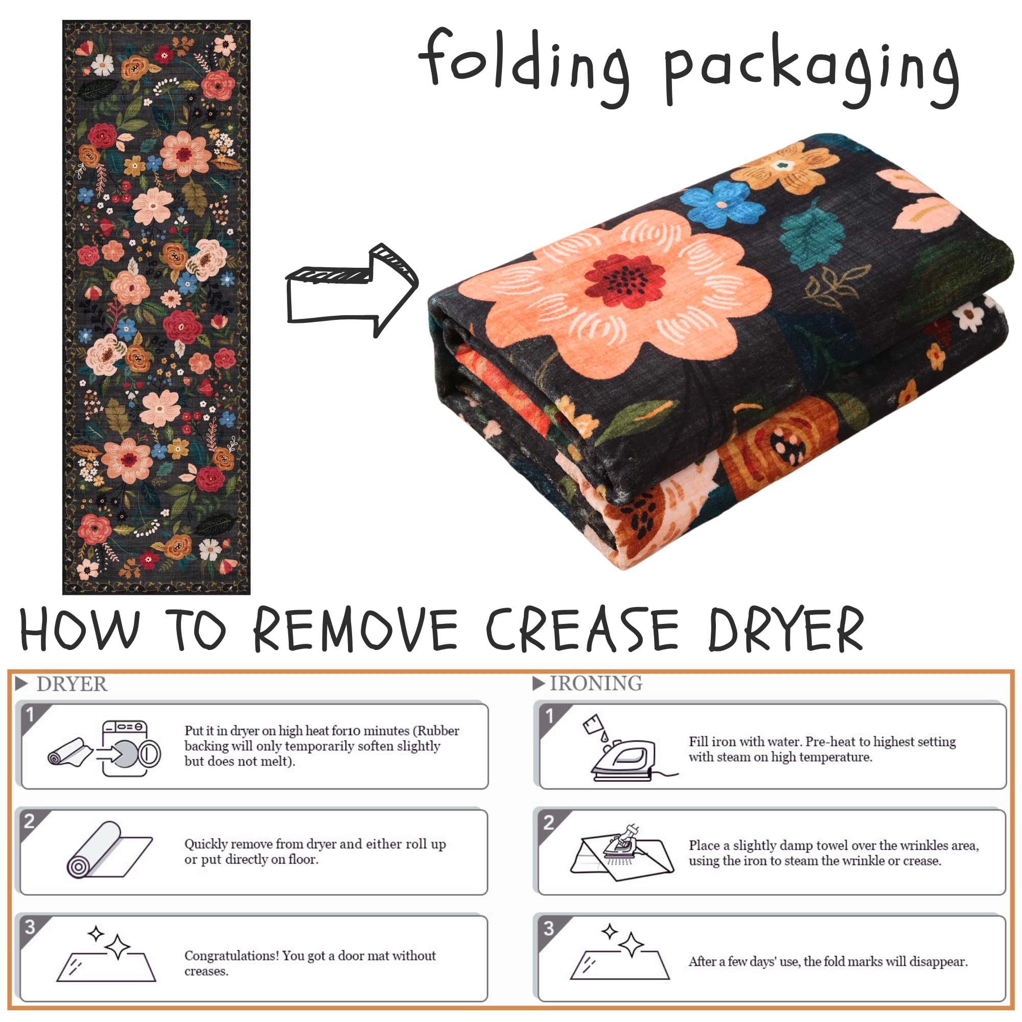 Rugcomf black floral runner suits hallways and kitchens