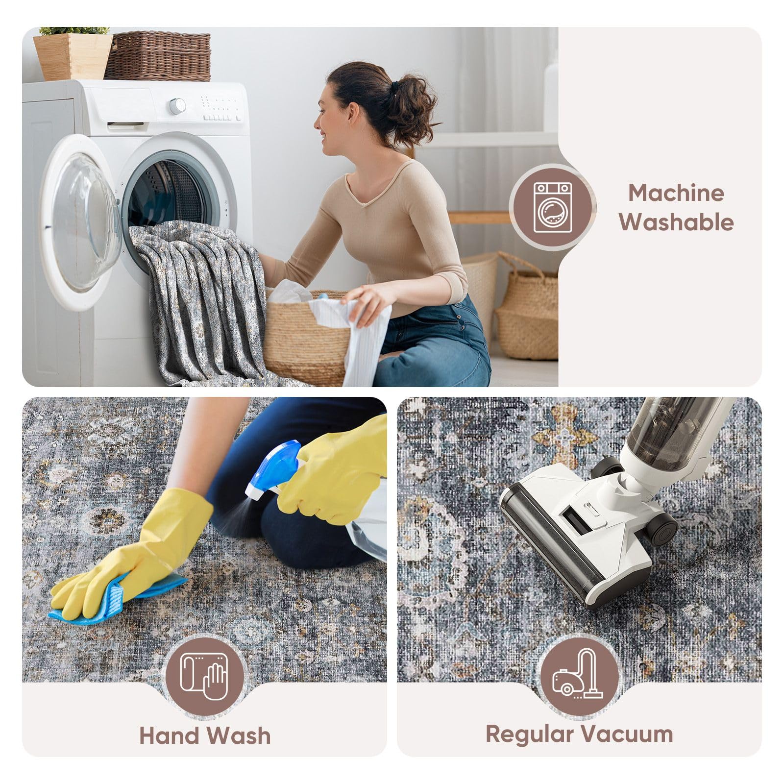 Rugcomf Runner machine washable fabric for easy stain cleanup.