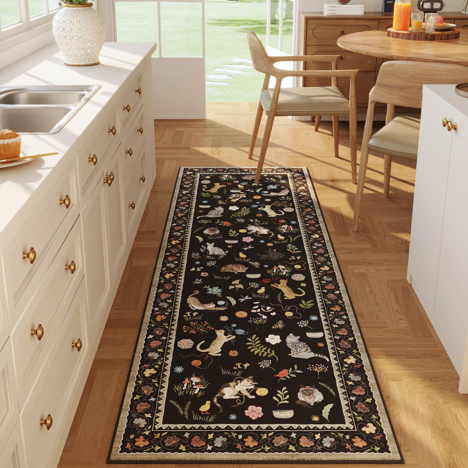 Rugcomf Runner in kitchen with non-slip backing for secure footing and mess containment.