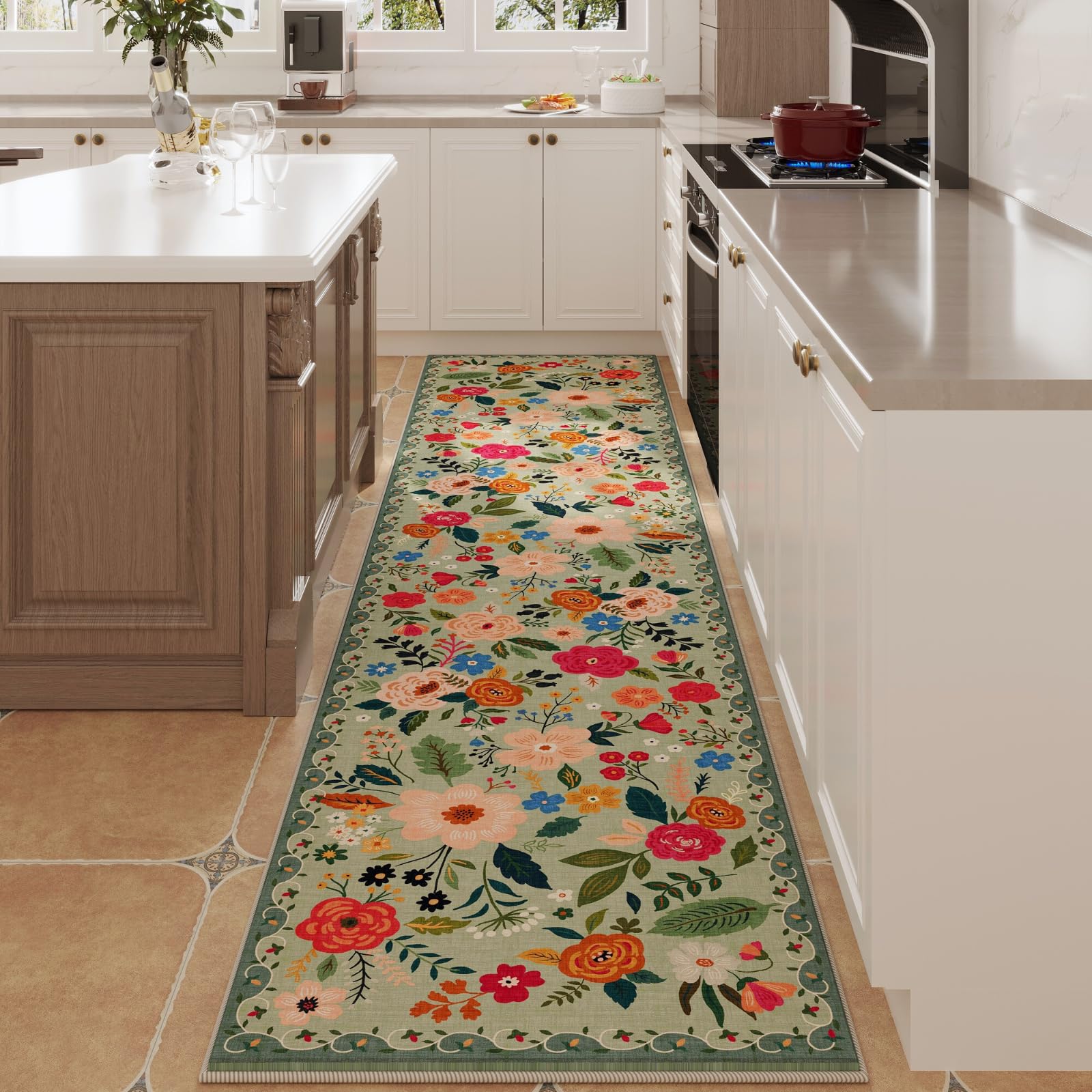 Rugcomf non-slip back detail shows secure placement on busy indoor floors.