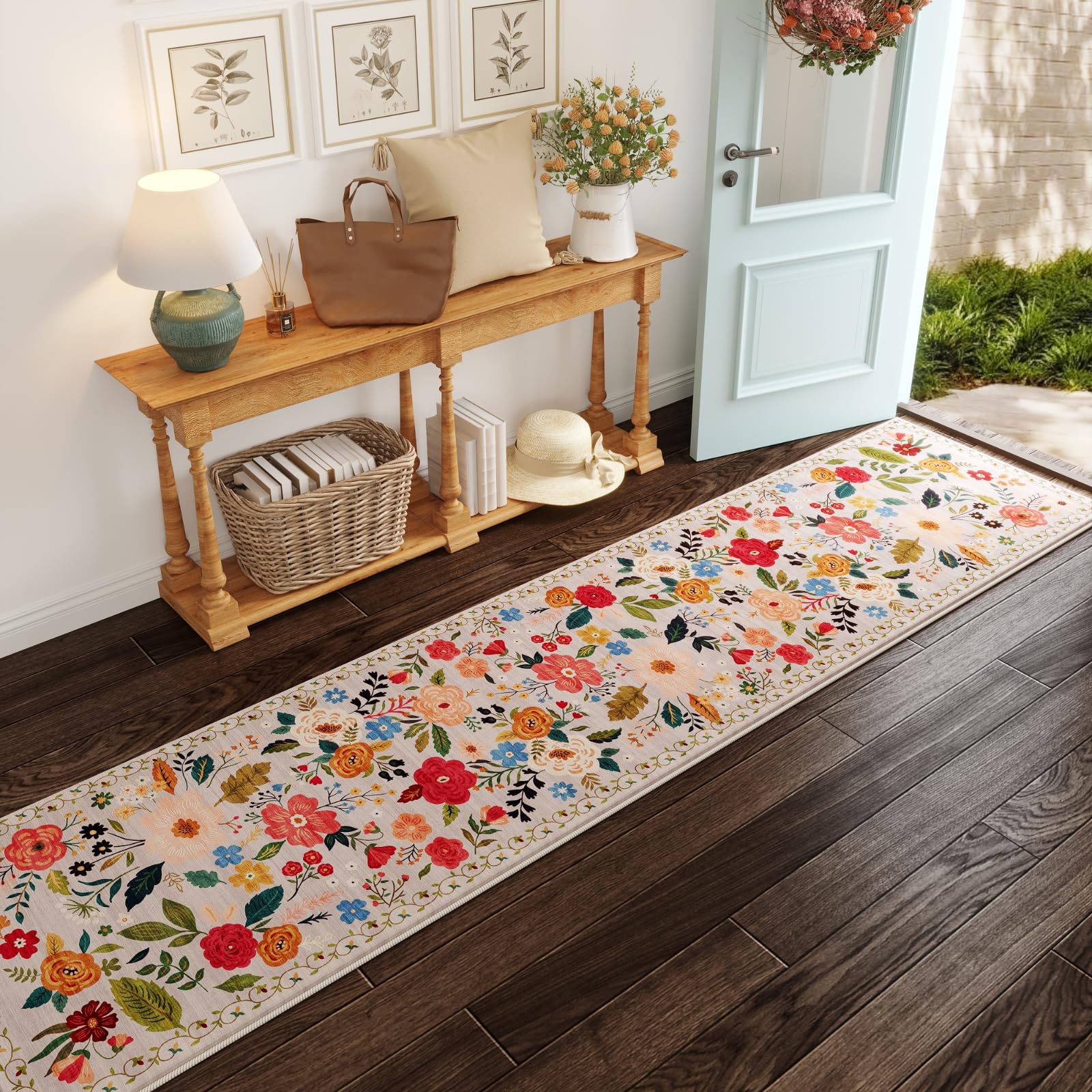 Rugcomf Runners beige back with textured TPR backing holds firmly on hard floors.