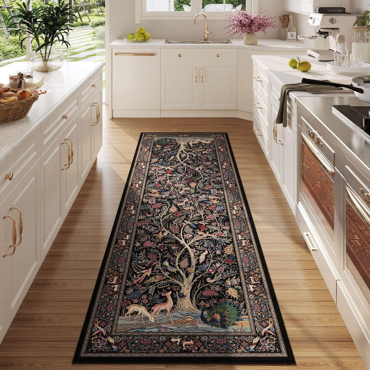 Rugcomf Tree of Life pattern close-up in vibrant colors for lively spaces.