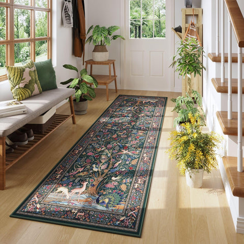 Rugcomf Tree of Life pattern in green enhances cozy spaces with nature-inspired style.