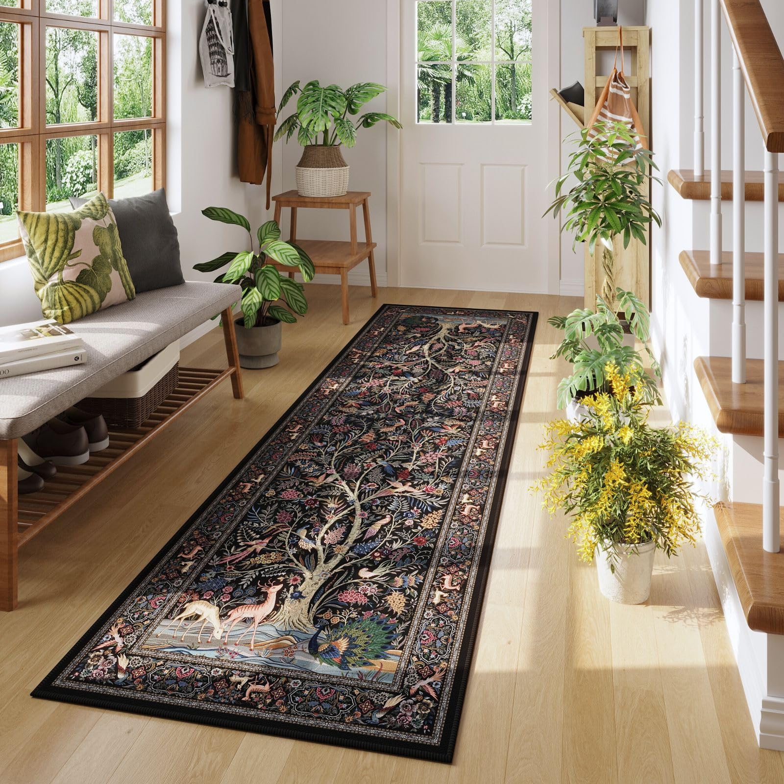 Rugcomf Tree of Life rug in a kitchen scene for daily use.