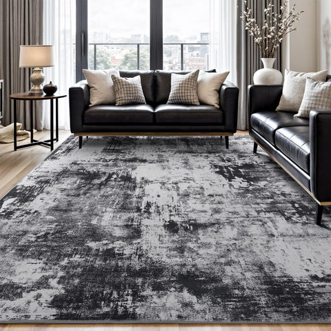 Rugflix 8x10 abstract dark rug for living rooms, stain-resistant and easy to clean.