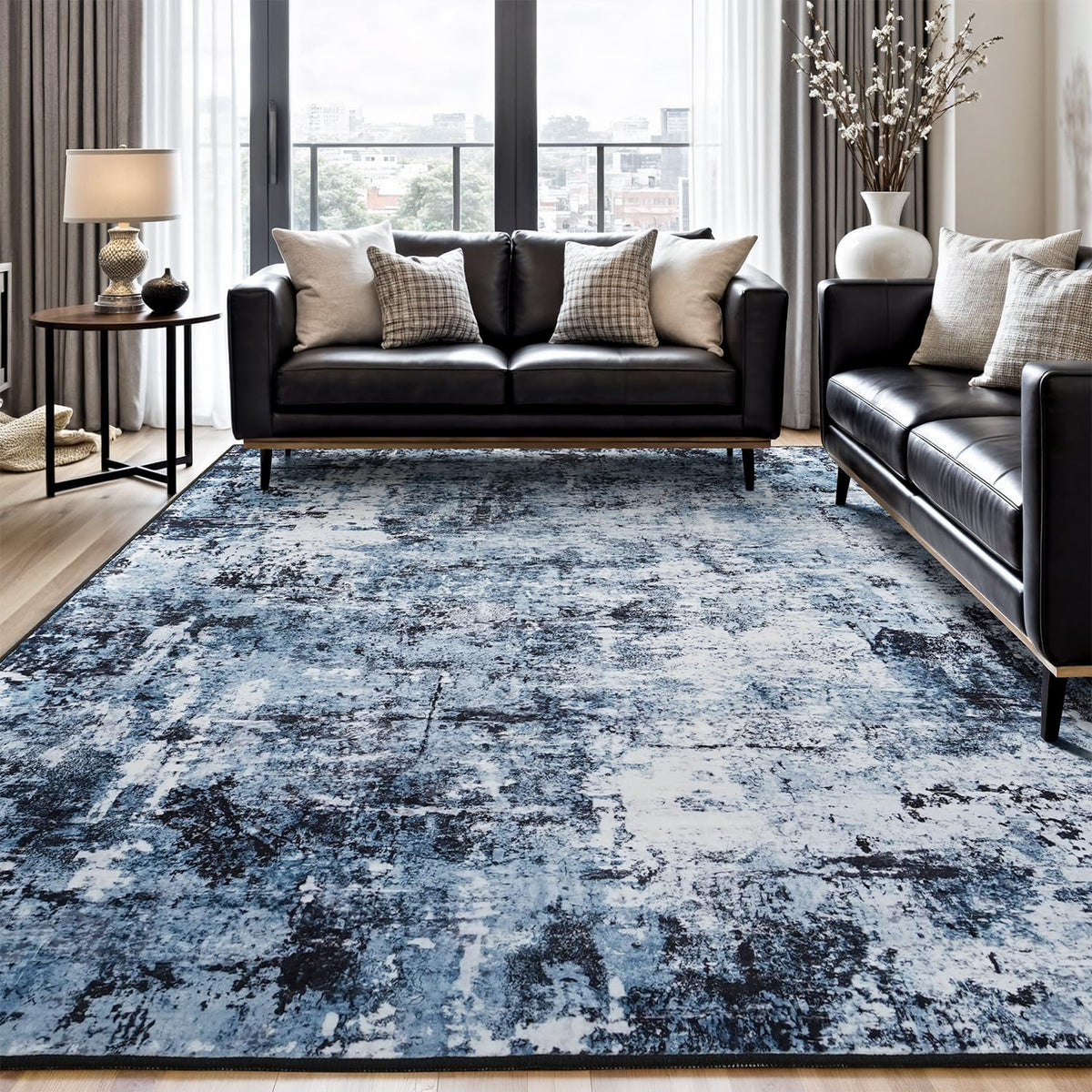 Rugflix 9x12 living room rug with abstract design hides stains.