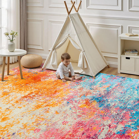Rugflix colorful rainbow carpet adds vibrant style and durability to any room.