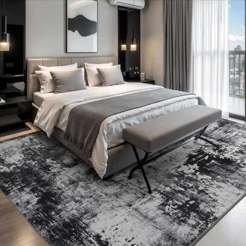 Rugflix dark gray living room rug close-up shows plush texture.