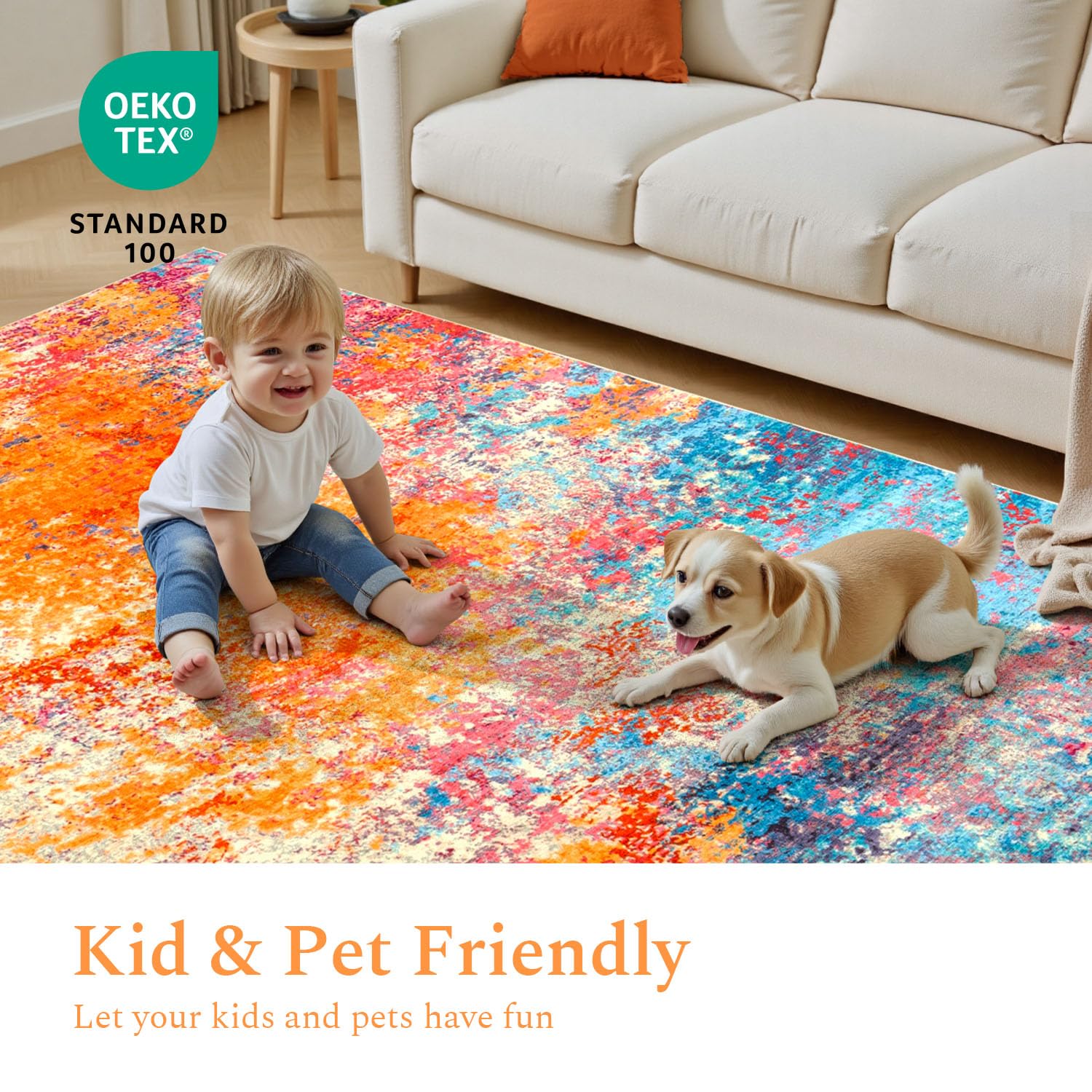Rugflix kid and pet friendly rug is easy to keep clean.