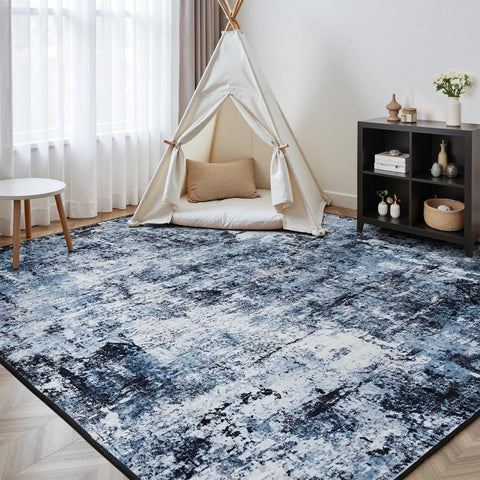 Rugflix navy blue and black colorway complements modern interiors