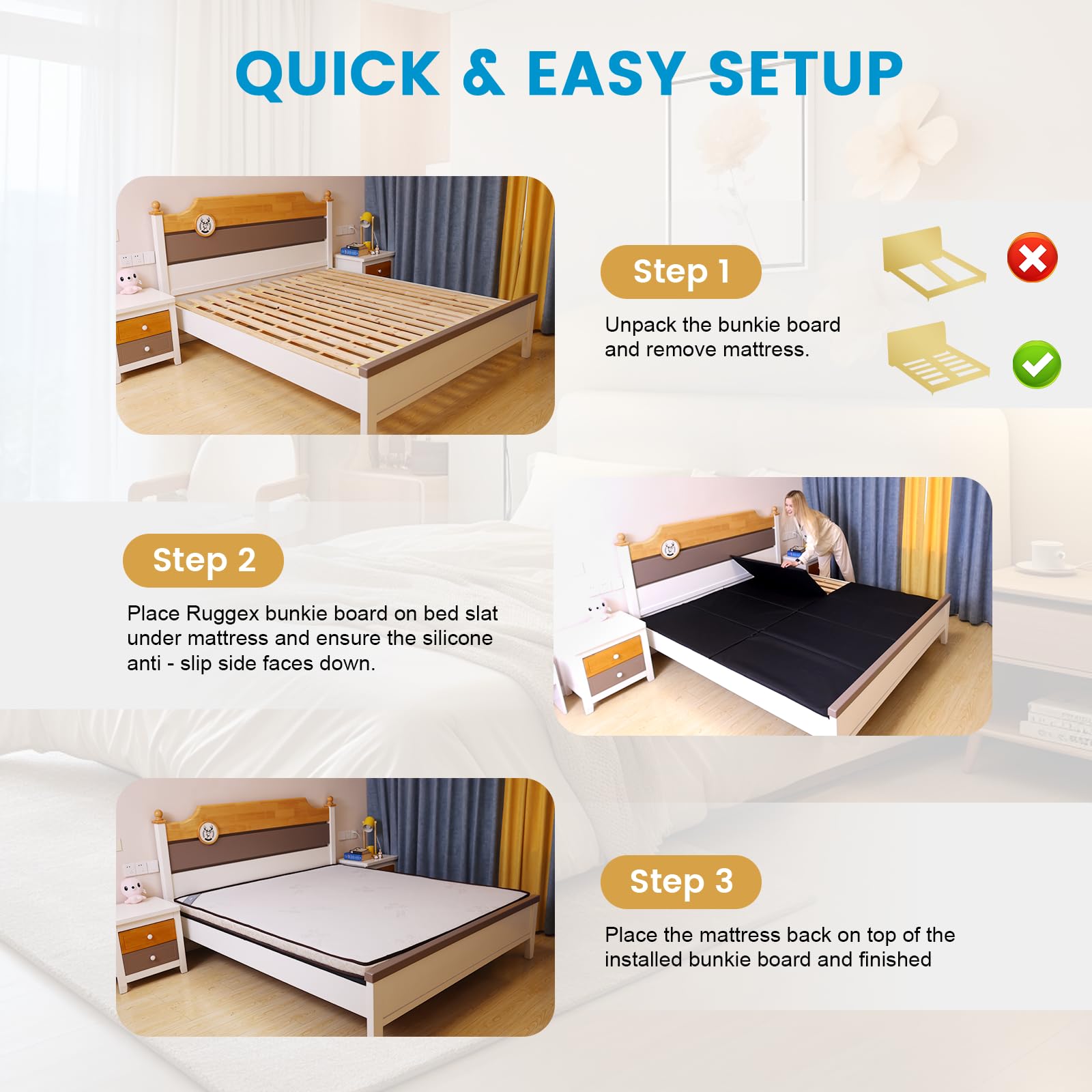 Ruggex Bunkie Board Queen low-profile design fits most frames